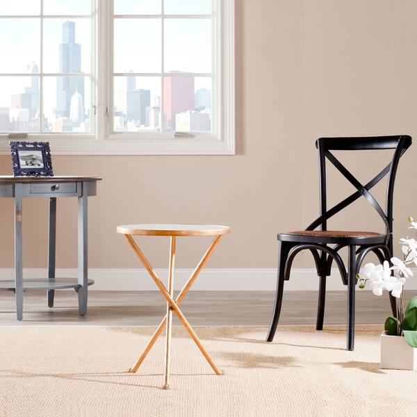 slide 2 of 3, Safavieh Hidden Treasures White Granite Brass Accent Table - 15.7" x 15.7" x 21.2"