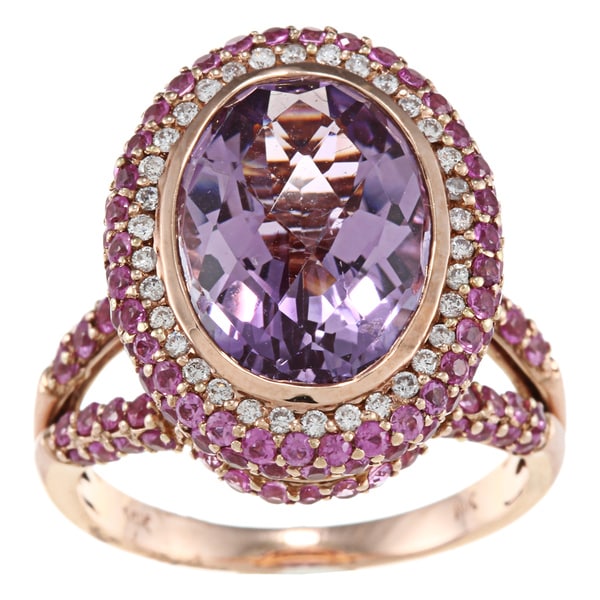 14k Gold Pink Amethyst, Pink Sapphire and 1/5ct TDW Diamond Ring (H I, SI1) Gemstone Rings