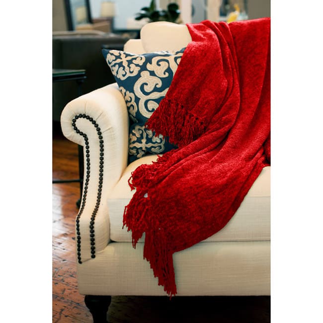 Red Susan Luxury Chenille Throw with Fringe