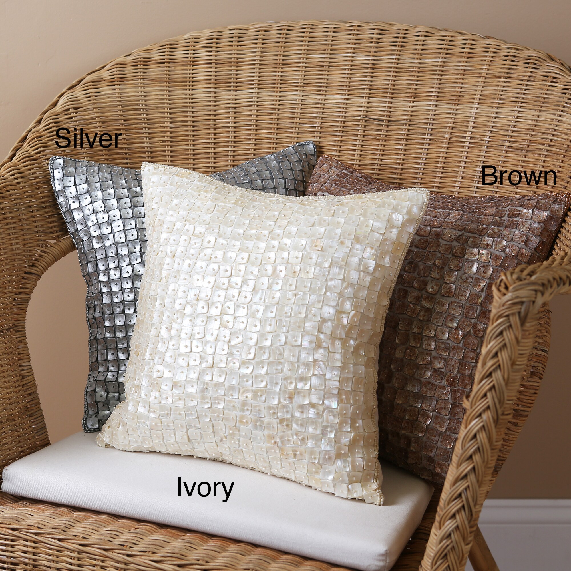 Aurora Home Mother of Pearl Accent 14 inch Square Throw Pillows