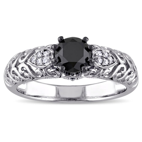 Miadora Sterling Silver 1ct TDW Black and White Diamond Ring