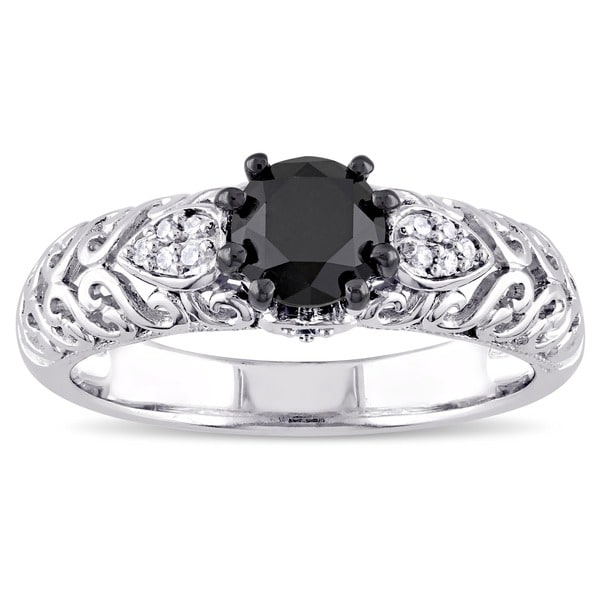 Miadora Sterling Silver 1ct TDW Black and White Diamond Ring