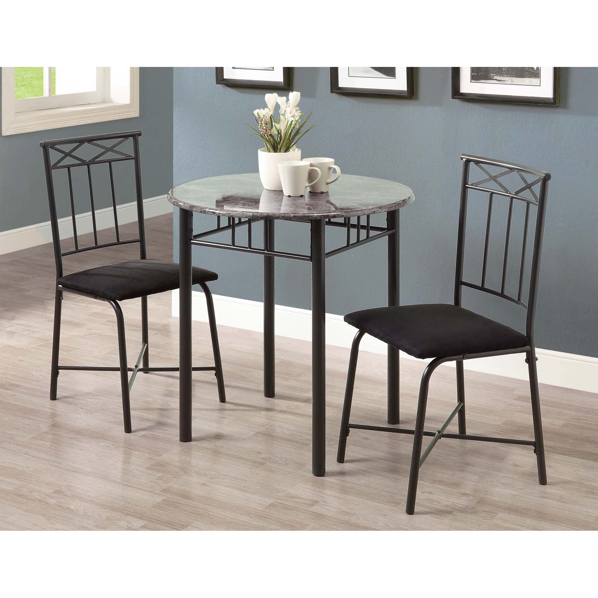 Monarch Grey Marble/ Charcoal Metal 3 piece Bistro Set Grey Size 3 Piece Sets