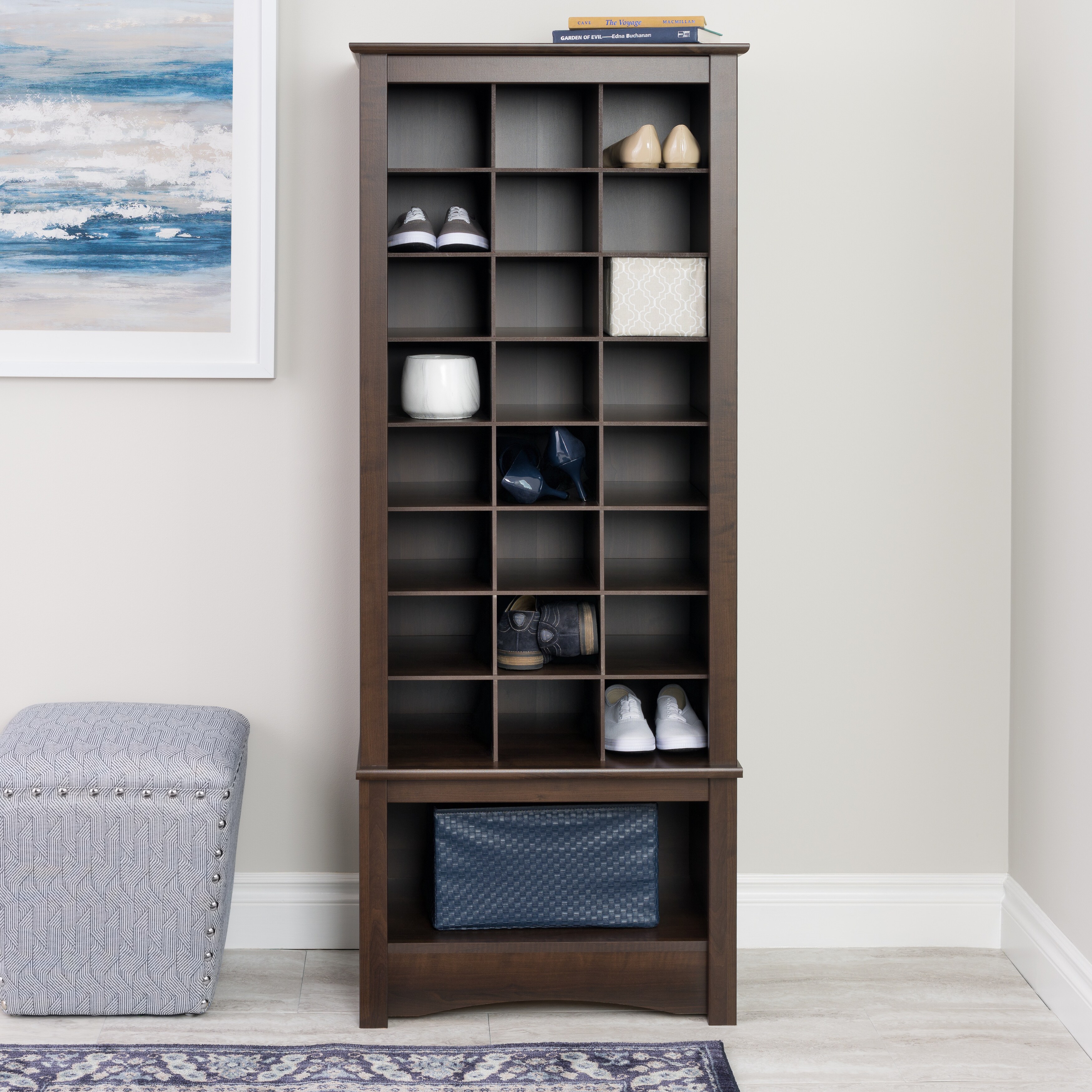 Shop Espresso Tall Shoe Cubbie Cabinet 24 Pair Free Shipping