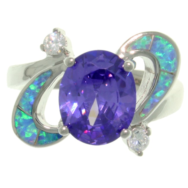 CGC High Polish Sterling Silver Purple Cubic Zirconia and Created Blue