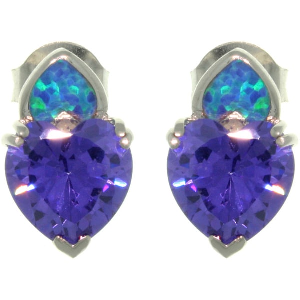 CGC Sterling Silver Created Opal Purple Heart CZ Stud Earrings Carolina Glamour Collection Gemstone Earrings