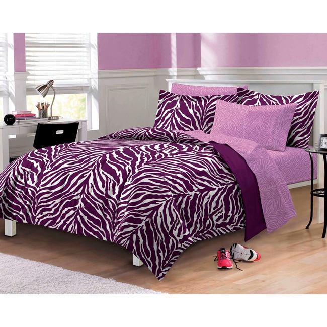 Zebra Purple/white 6 piece Bed In A Bag With Sheet Set