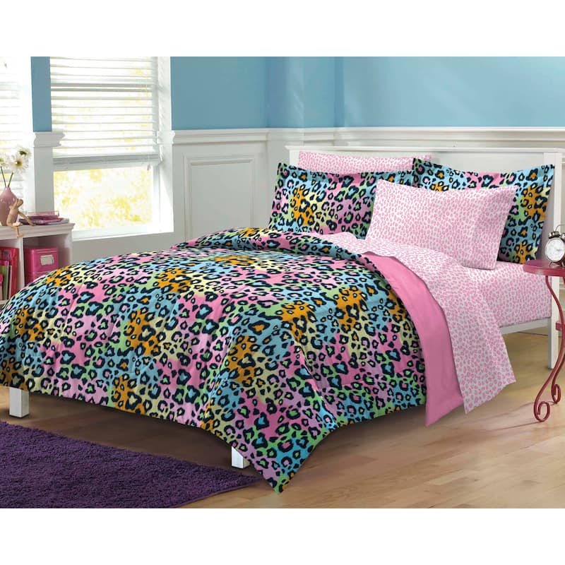 Multicolor Leopard 7-piece Bed in a Bag with Sheet Set - Twin XL/Twin - Twin XL - 5 Piece