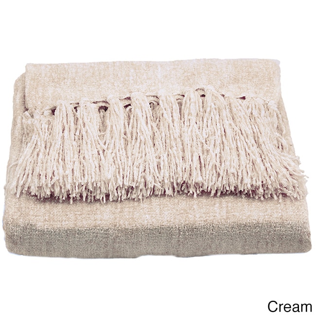 Susan Luxury Cream Chenille Throw With Fringe