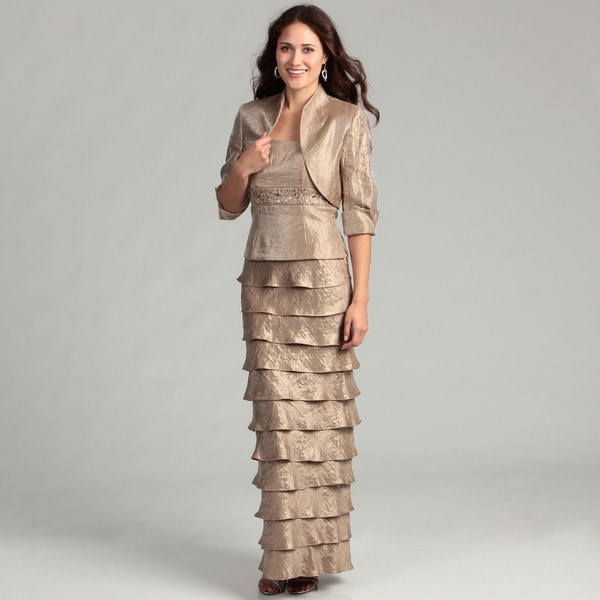 Jessica Howard Women's Taupe Tiered 2 piece Dress Jessica Howard Evening & Formal Dresses