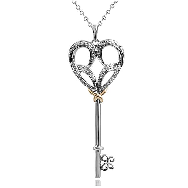 Bridal Symphony 10k Gold/Silver Two-Tone Diamond Heart Key Necklace