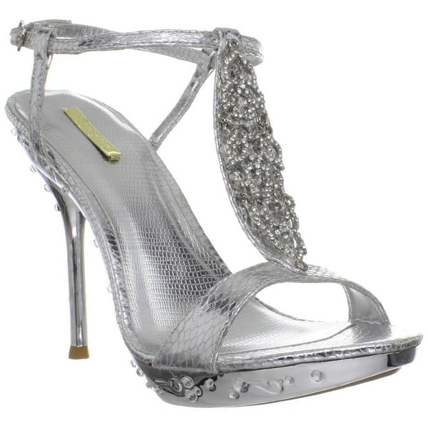 Shop Celeste Women's 'May-18' Silver Rhinestone T-strap Heel - Free ...