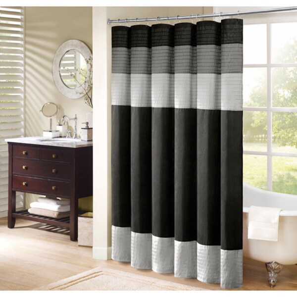 Shop Madison Park Infinity Black Pieced Faux Silk Shower Curtain - Free ...