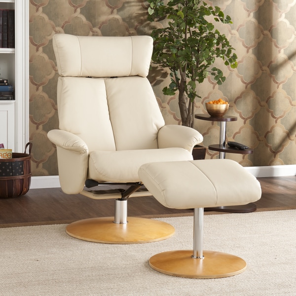 Cardwell Ivory Leather Recliner/ Ottoman Free Shipping Today