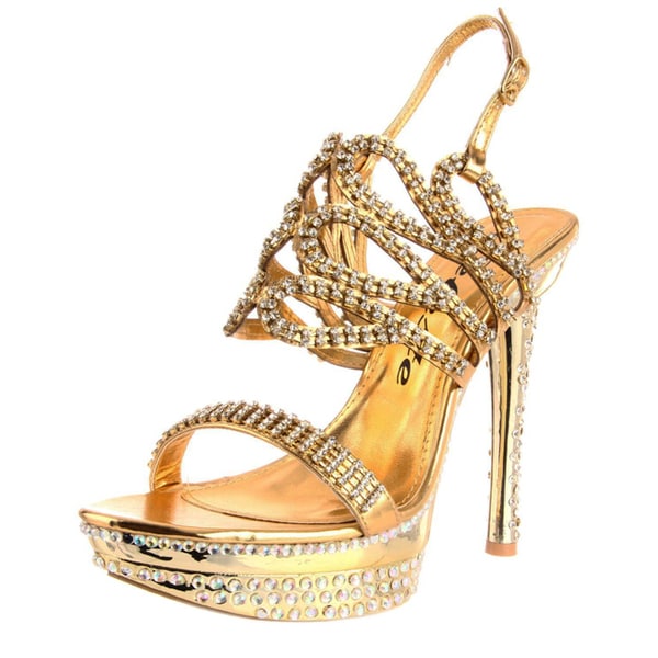 Shop Celeste Women's 'Natalie-07' Gold Crystal Heels - Free Shipping ...
