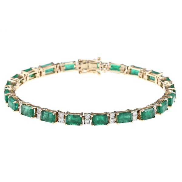 D'Yach 14k Yellow Gold 1 1/3ct TDW Diamond and Zambian Emeralds Bracelet D'Yach Gemstone Bracelets