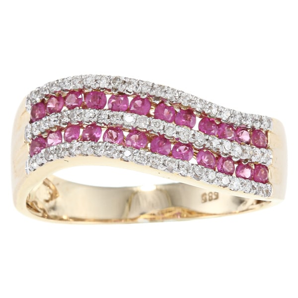 D'Yach 14k Yellow gold Thai Rubies and 1/4ct TDW Diamonds Ring D'Yach Gemstone Rings