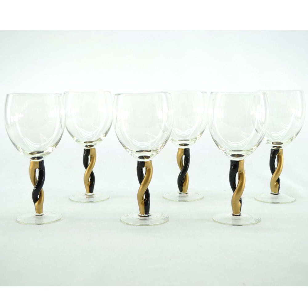 Black And Gold Twisted Stem Wine Glasses Set Of 6 Free Shipping On Orders Over 45 7692