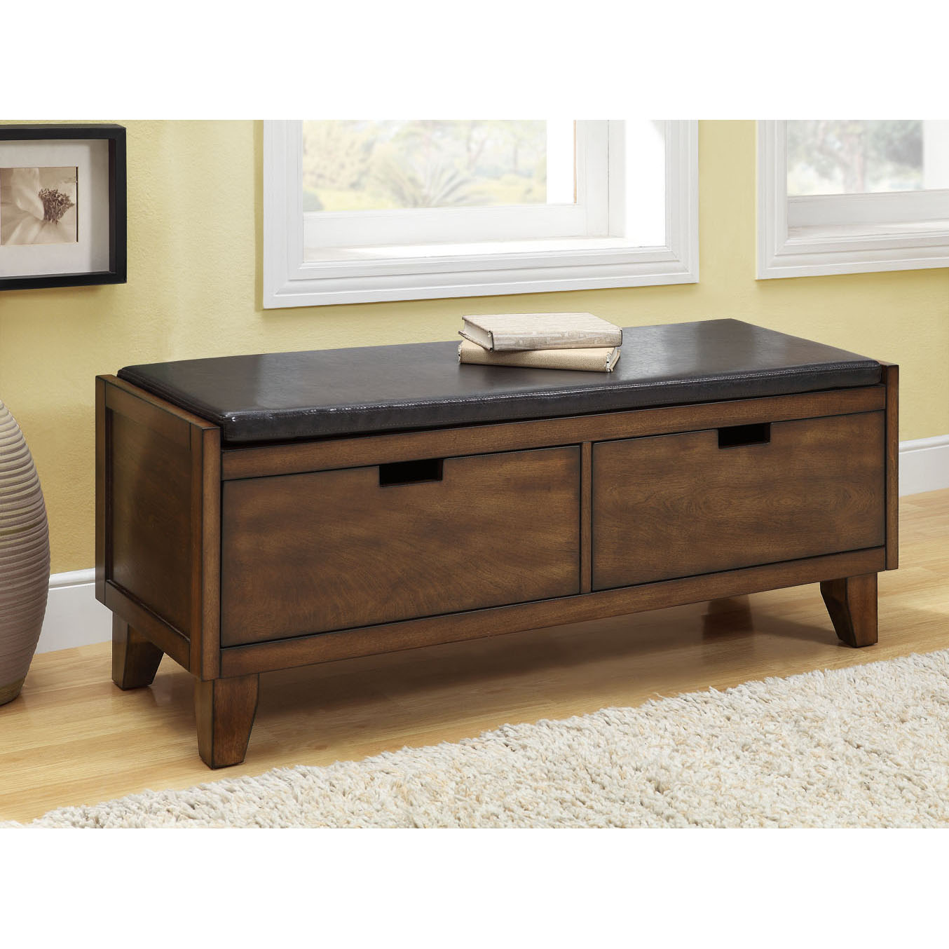 Dark Walnut Solid Wood Bench With Drawers Free Shipping Today