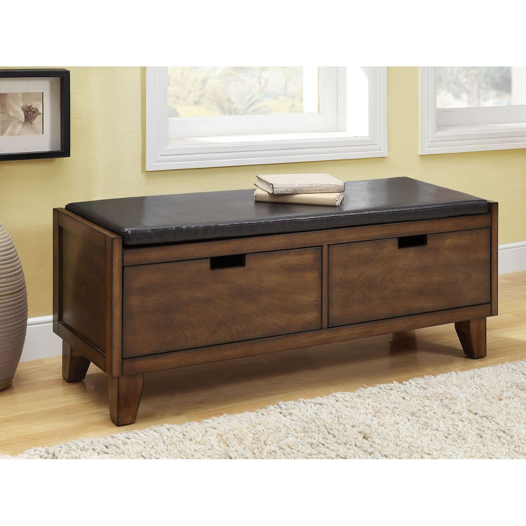 Dark Walnut Solid Wood Bench With Drawers