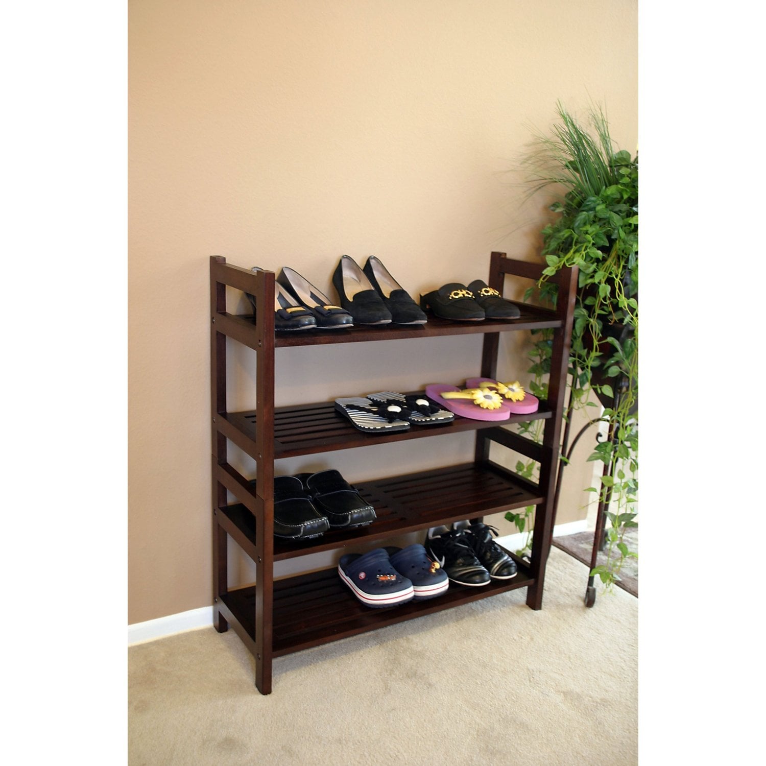 Shop Four-Tier Solid Mahogany Wood Media Shoe Rack 