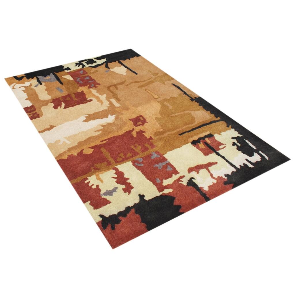 Alliyah Handmade Orange Water Color New Zealand Blend Wool Rug (8' x 10') - 8' x 10'