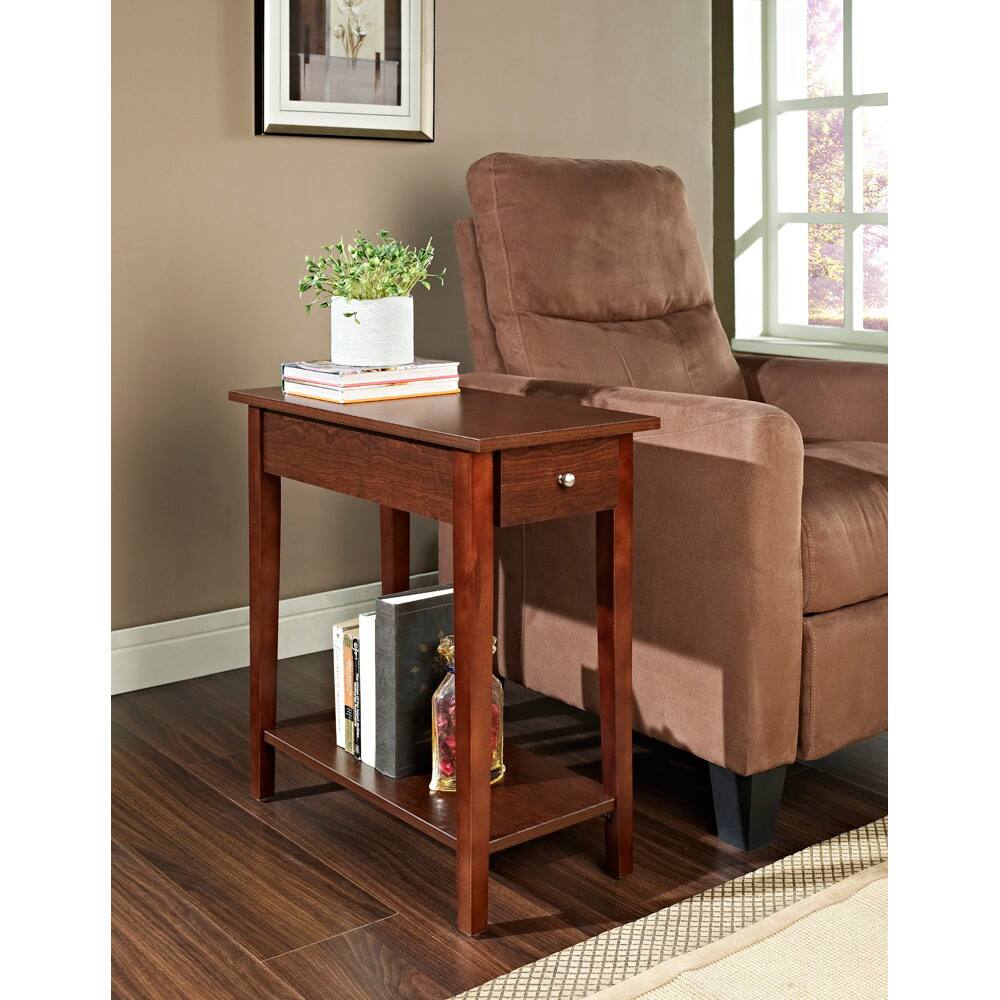Espresso Finish Wood Chair Side End Table With Drawer