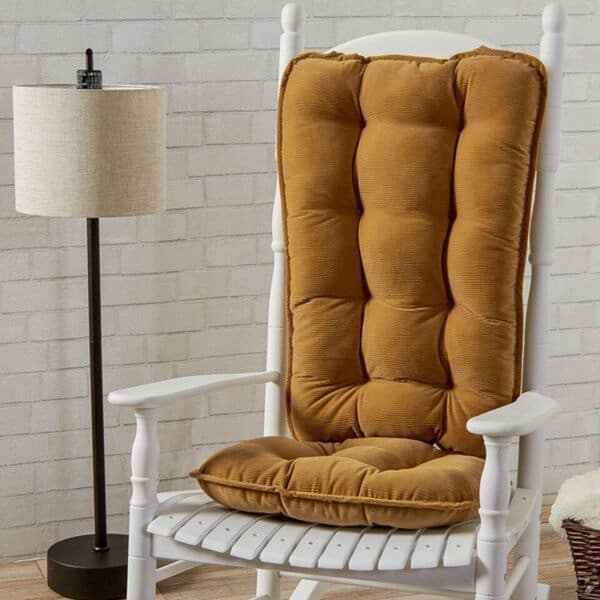 Khaki 2-Piece Reversible Corduroy Jumbo Rocking Chair Cushion Set
