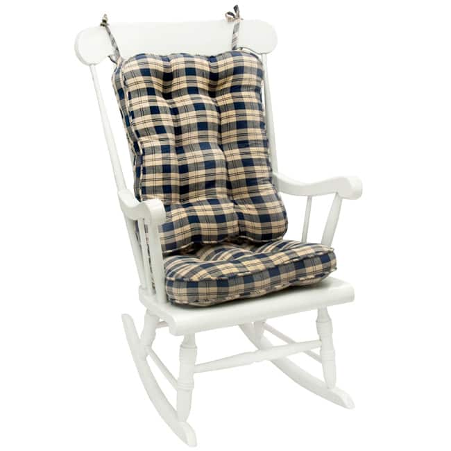 Navy Plaid Standard Rocking Chair Cushion Set