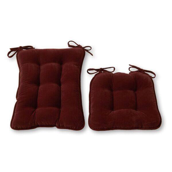 Wine 2-Piece Reversible Corduroy Rocking Chair Cushion Set