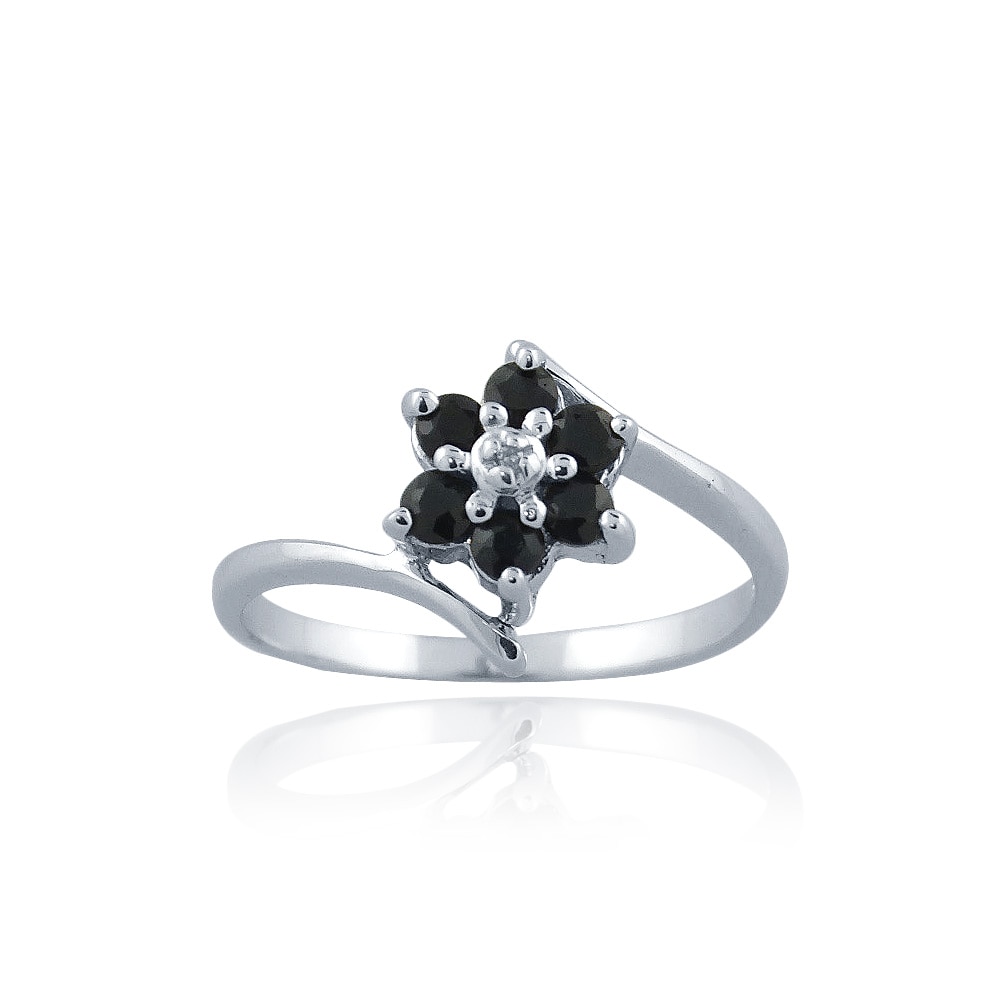 Glitzy Rocks Sterling Silver Sapphire and Diamond Accent Flower Ring