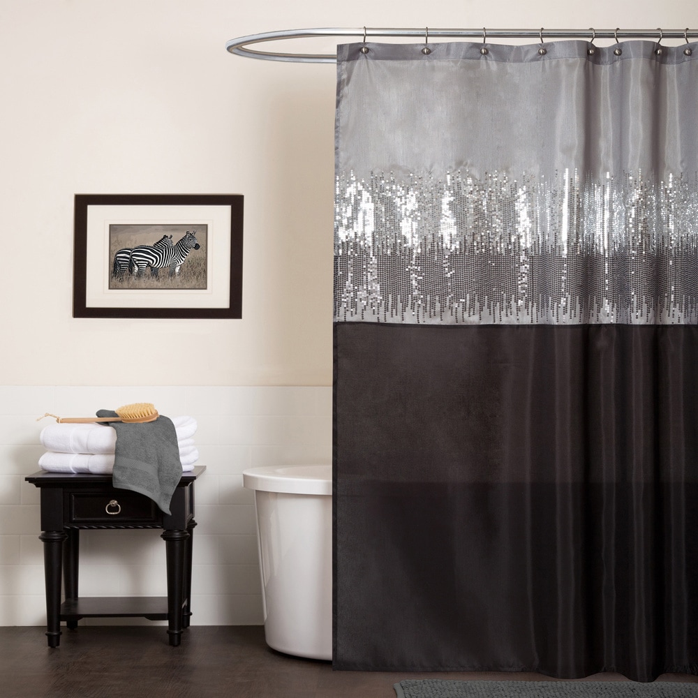 Black & Silver Bath  Black shower curtains, Black and silver bathroom,  Shower curtain decor