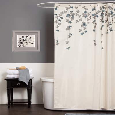 Lush Decor Flower Drop Ivory / Blue Shower Curtain