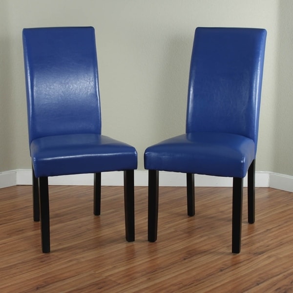 Shop Villa Faux Leather Blue Dining Chairs (Set of 2 ...