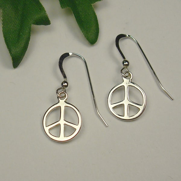 Handmade Jewelry By Dawn Small Sterling Silver Peace Sign Handmade Jewelry By Dawn Small Sterling Silver Peace Sign Dangle Hook Earrings Usa