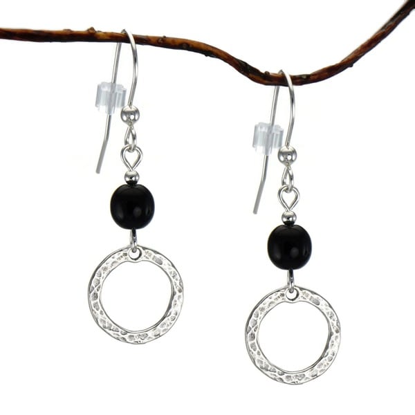 Jewelry by Dawn Black With Hammered Circle Sterling Silver Earrings