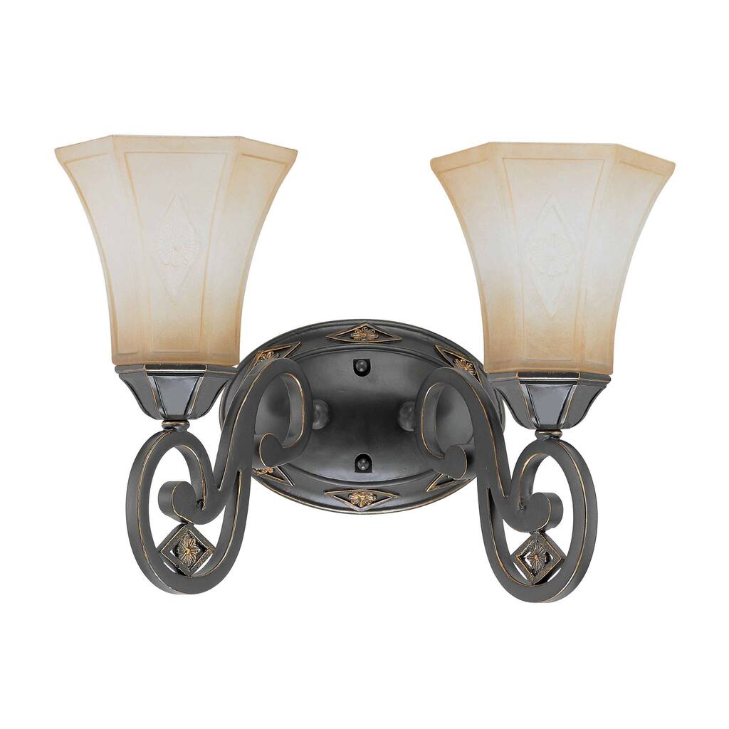 Brussells 2 Light Vanity Belgium Bronze with Fresco Glass