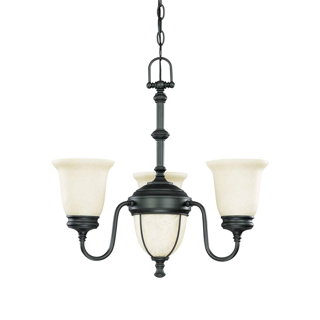 Salem 3 Light Chandelier Aged Bronze with Biscotti Glass