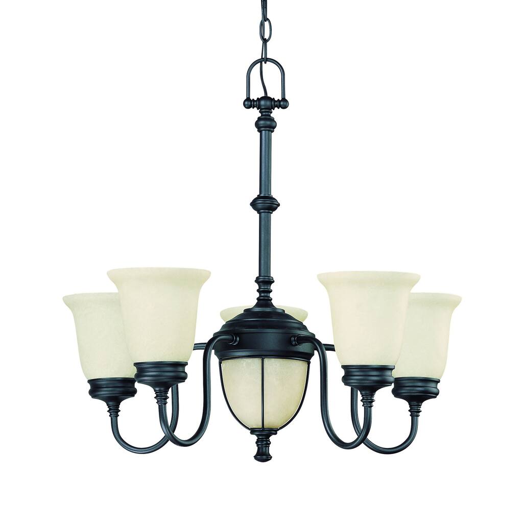 Salem 5 + 2 Aged Bronze With Biscotti Glass Light Chandelier