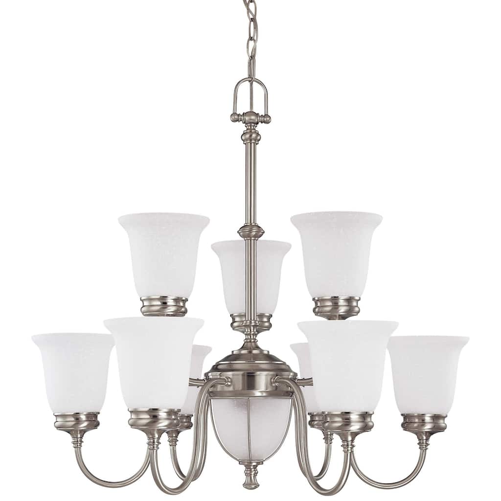 Salem 9 + 2 Light Brushed Nickel With Frosted Linen Glass Chandelier