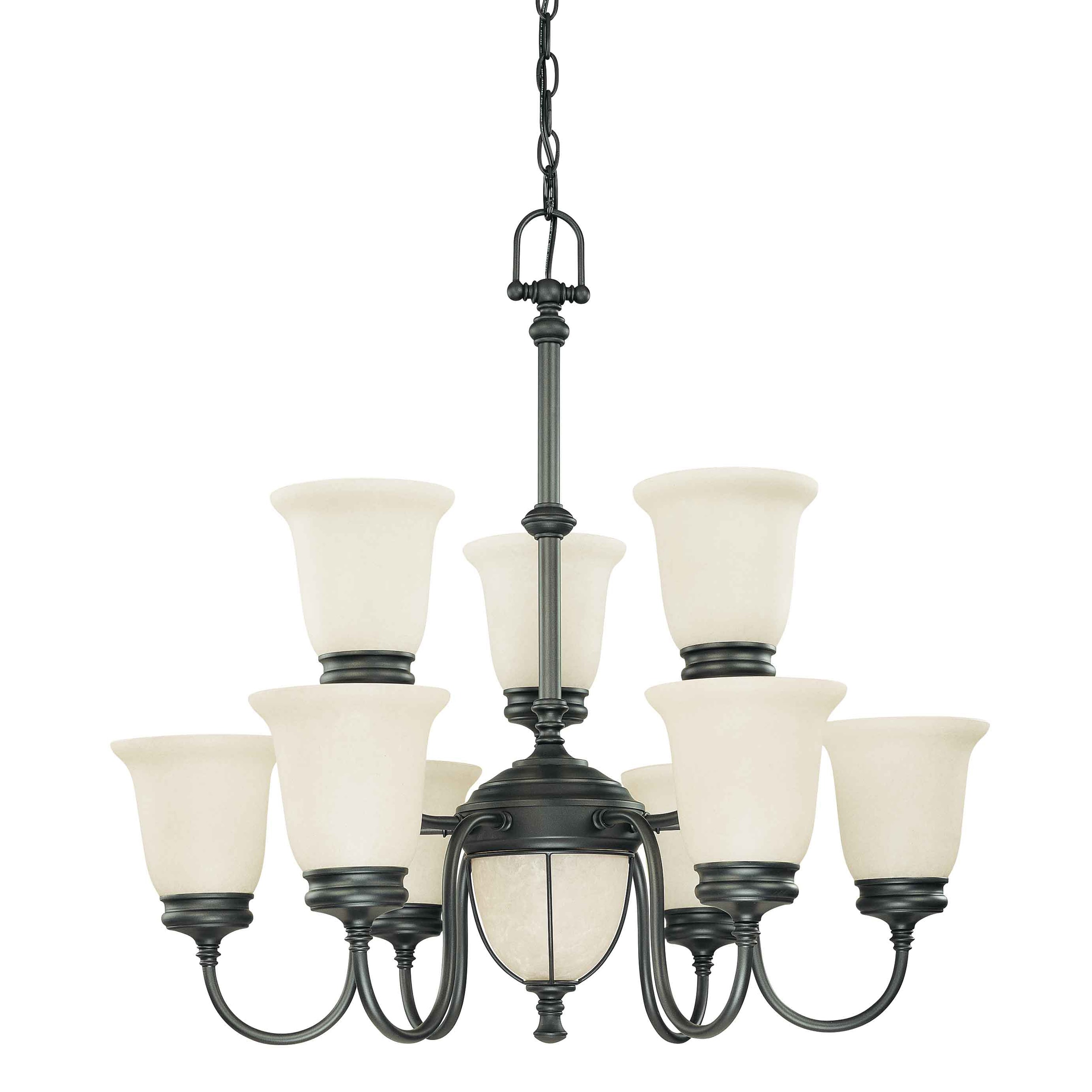 Salem 7 + 2 Light Aged Bronze With Biscotti Glass Chandelier