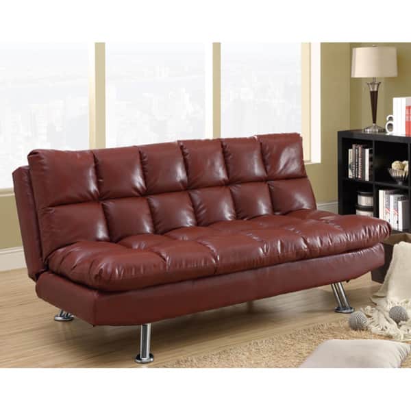 Shop Red Leather Tufted Design Futon Free Shipping Today
