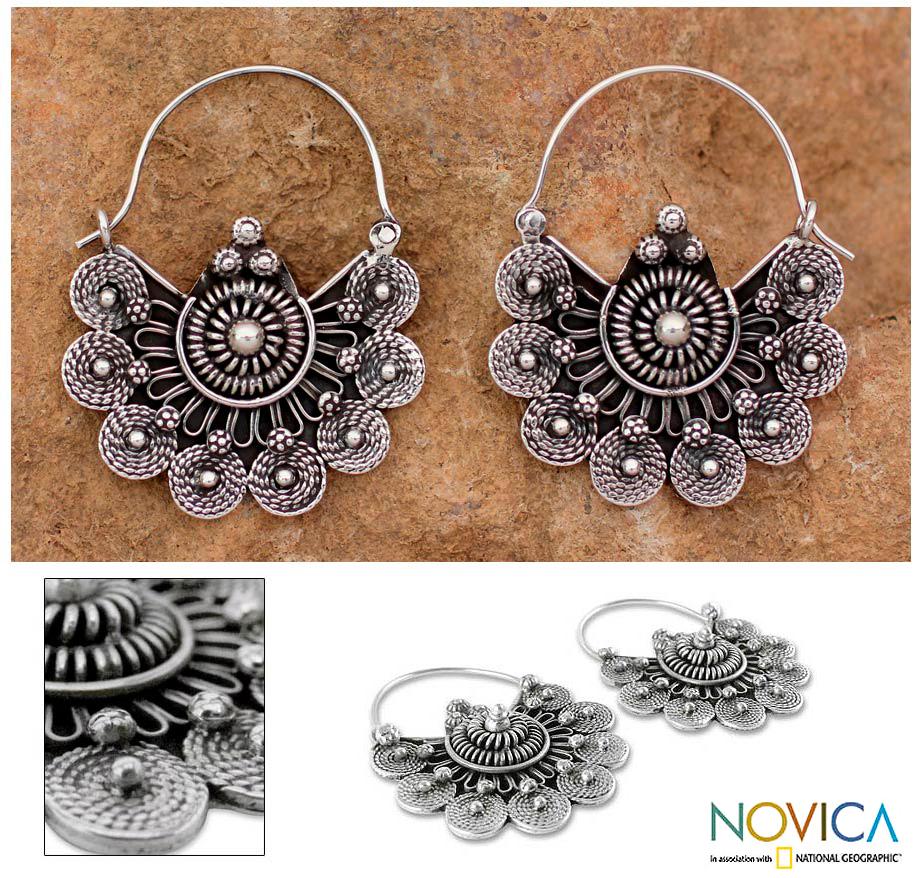 Sterling Silver 'Glorious Dawn' Hoop Earrings (India)