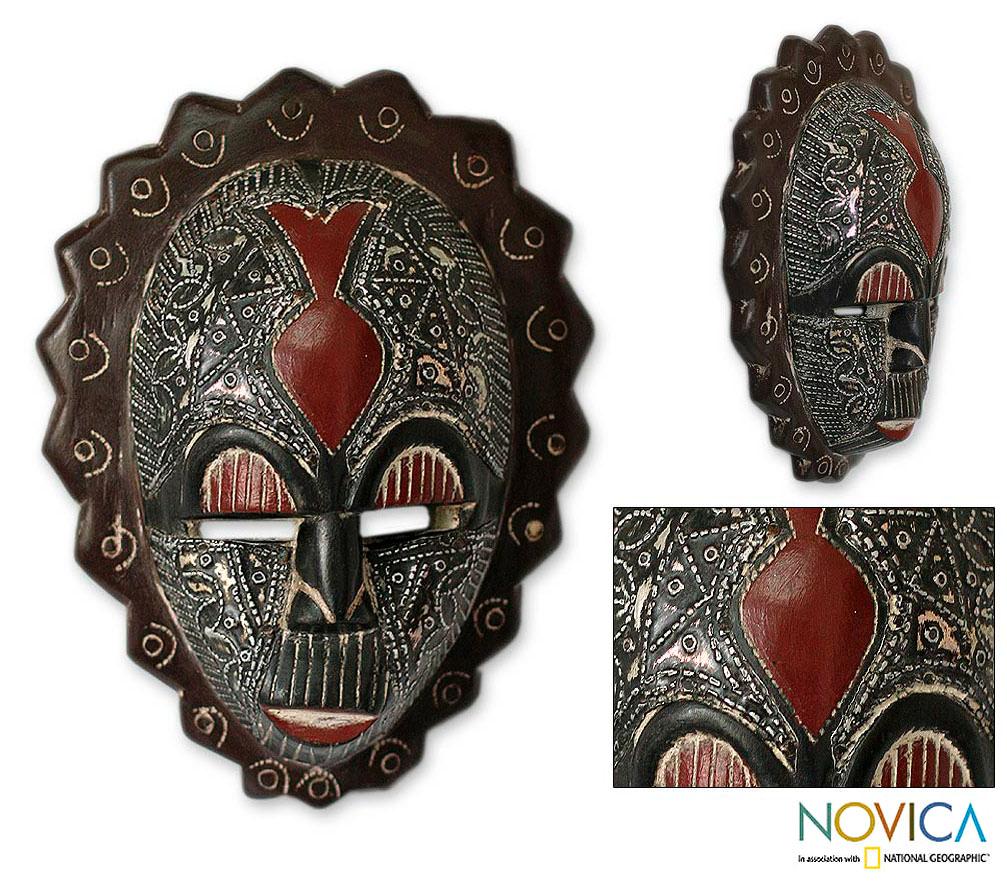 Happiness Ornate Carved Black Sese Wood with Multicolor Aluminum ...