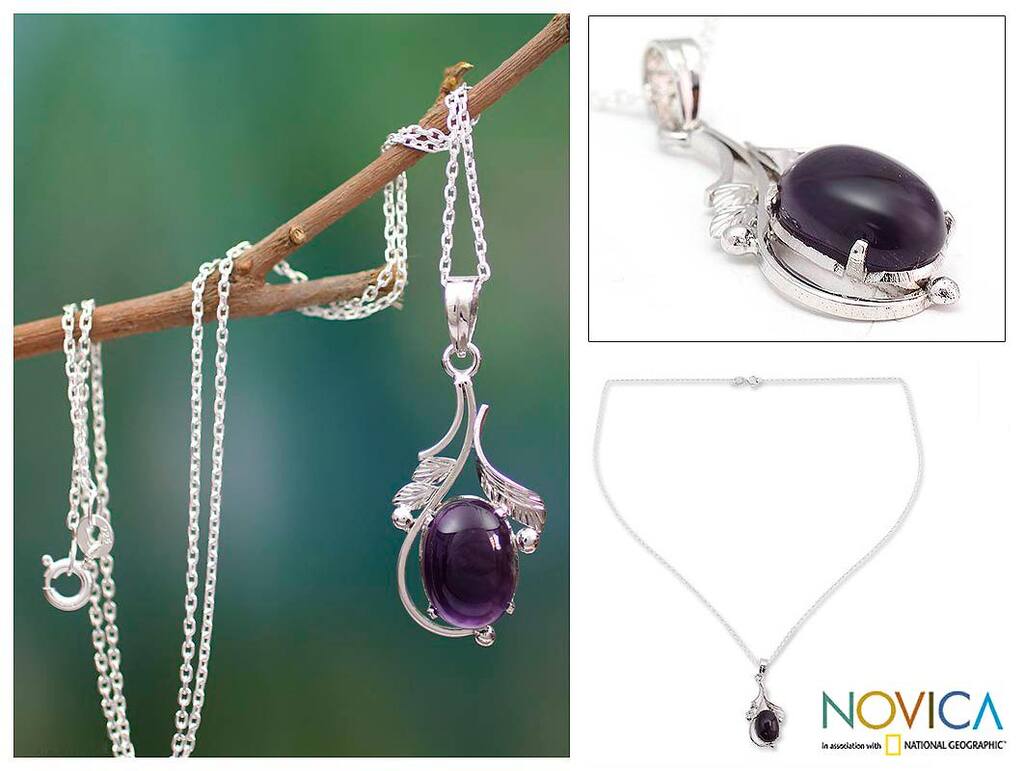 Handmade Sterling Silver 'Indian Sugarplum' Amethyst Necklace (India)