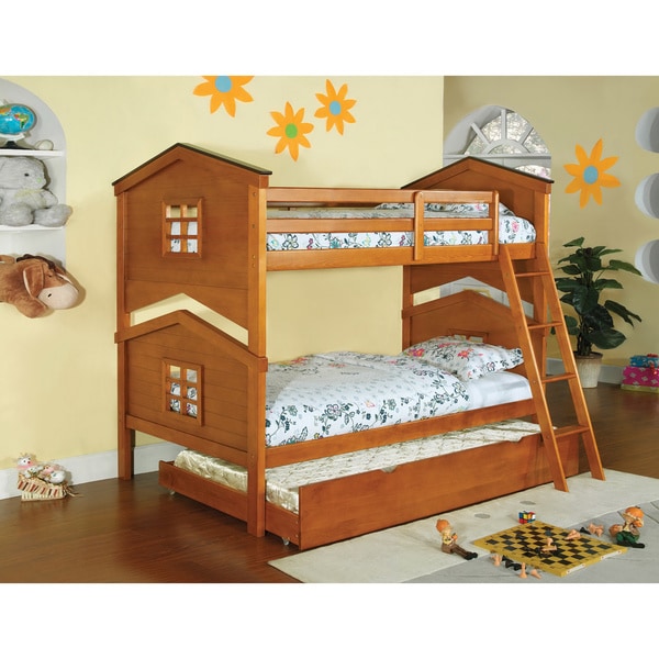Furniture of America Tree House 2-Piece Twin Over Twin Bunk with Trundle Set