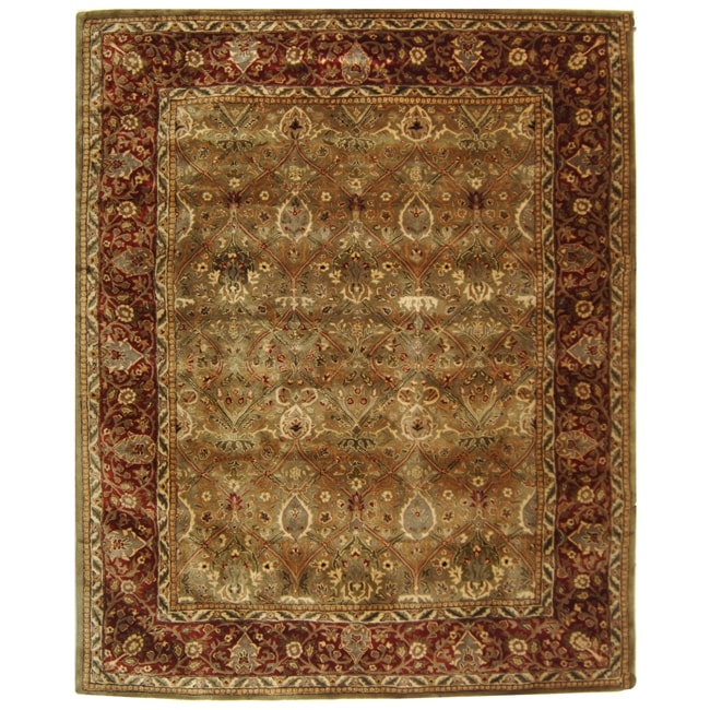 Handmade Persian Legend Light Green/ Rust Wool Rug (76 X 96)