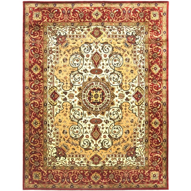 Handmade Persian Legend Ivory/ Rust Oriental Wool Rug (76 X 96)