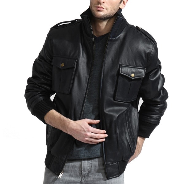 Tanners Avenue Men's Pig Napa Leather Military Bomber Jacket - 14355420 ...