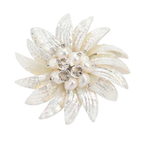 Handmade Dancing White Petals Natural Shell Pin/ Brooch (Thailand)